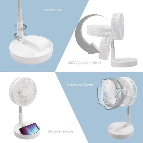 Teleskopik Fan Vantilatör 4 Modlu Şarjlı Katlanabilir Yükseltilebilir Taşınabilir Serinletici Portatif Masa Vantilatörü - 2