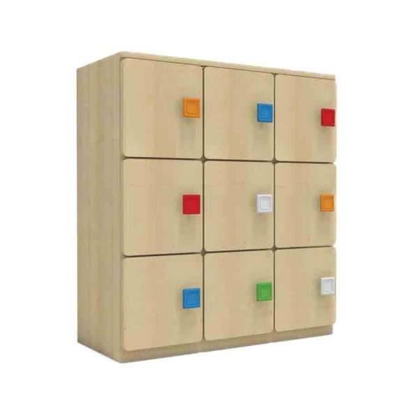 9 Kapaklı Çocuk odası Anaokulu Kreş Dolap Akçaağaç