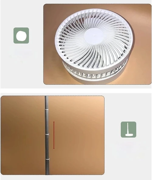 Teleskopik Fan Vantilatör 4 Modlu Şarjlı Katlanabilir Yükseltilebilir Taşınabilir Serinletici Portatif Masa Vantilatörü - 7