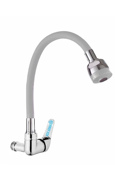 Duvardan Tek Su Çıkışlı Beyaz  Fonksiyonlu Spiral Oynar Borulu Lavabo Mutfak Bataryası Musluğu ürün görseli