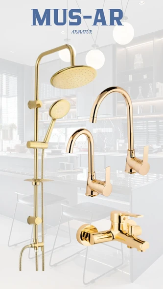 Gold Altın Robot Duş Seti, Banyo, Mutfak Eviye, Lavabo Bataryası Musluğu Çeşmesi