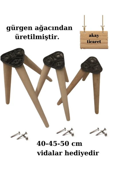 AKAY TİCARET AHŞAP KONİK AYAK [40 CM 45 CM 50 CM ] ÜÇLÜ TAKIM ürün görseli