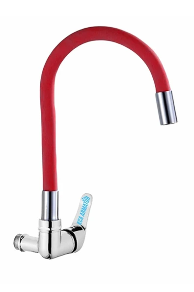 ELMİNA ARMATUR  Duvardan Tek Su Çıkışlı Kırmızı Spiral Oynar Borulu Lavabo Mutfak Bataryası Musluğu Çeşmesi ürün görseli 1