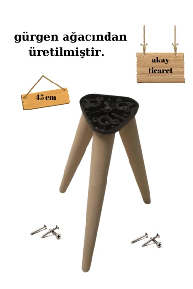 AKAY TİCARET ahşap konik ayak 3 lü takım 45 cm ürün görseli