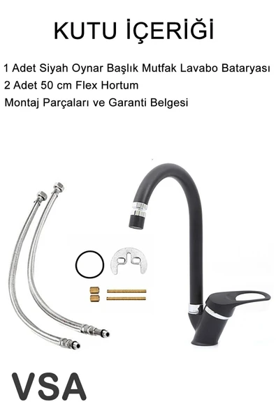 Mat Siyah Mutfak Lavabo Bataryası 360 Derece Oynar Perlatörlü Musluk - Resim 5