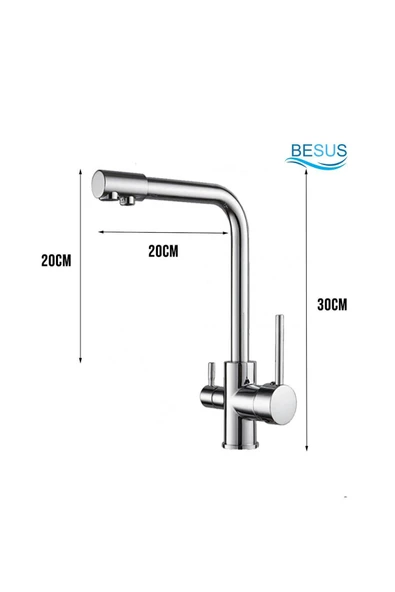 Krom Arıtmalı Mutfak Eviye Bataryası 3 Yollu L Boru Lüx Su Tasaruflu Musluk Garantili - Resim 4