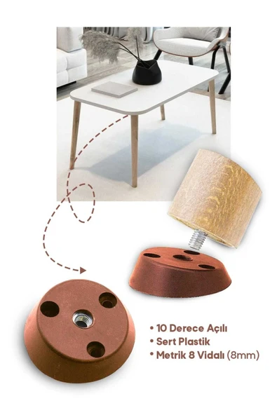 AKAY TİCARET Sehpa Ayağı Ahşap Konik Ayak 4 Adet 45 Cm - 2