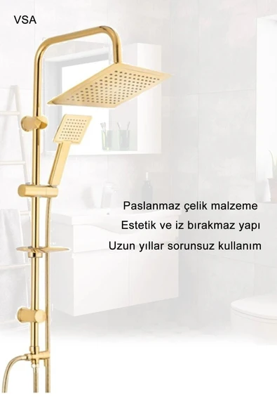 BEYAZ GOLD ROBOT DUŞ SETİ LAVABO BANYO BATARYASI 3'LÜ SET TAKIM - Resim 4
