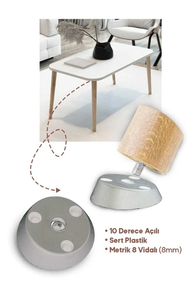 AKAY TİCARET Sehpa Ayağı Ahşap Konik Ayak 4 Adet 50 Cm Beyaz Aparat - 2