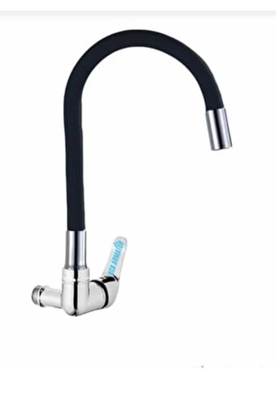 ELMİNA ARMATUR  Duvardan Tek Su Çıkışlı - Siyah Spiral Hareketli - Borulu Mutfak Lavabo Bataryası Musluğu Çeşmesi ürün görseli 1