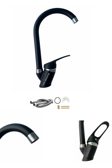 Siyah-Krom Mutfak Bataryası Çeşmesi Musluğu ürün görseli 1