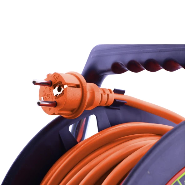 Plastik Makaralı Seyyar 4 Prizli IP20 Uzatma Kablosu 3x2.5 mm CCA Kablo 40 Metre Termal Sigorta - 4