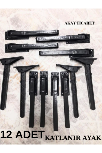 AKAY TİCARET Sofra Ayağı Katlanır Yer Sofrası Sini Altı Siyah Plastik Ayak Laptop Sehpası 22 Cm (12 ADET)