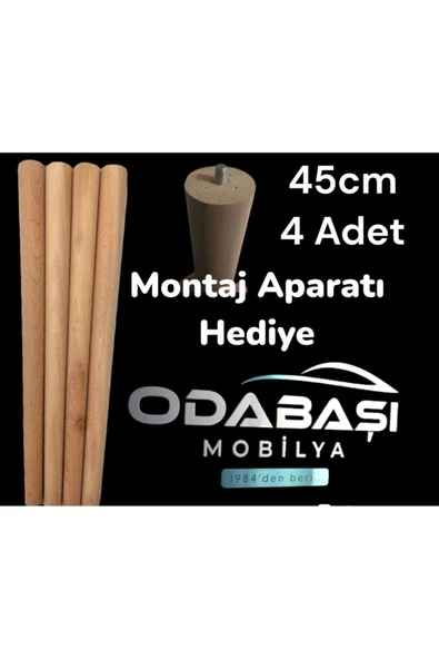 ODABAŞI MOBİLYA AHŞAP KONİK AYAK 4 ADET -45CM MONTAJ APARAT SETİ HEDİYE(4.6CM ÇAPINDA 1.SINIF) ürün görseli