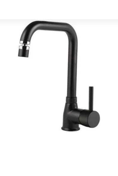 ELMİNA ARMATUR  Siyah Oynar Başlıklı Mutfak Eviye Bataryası Çeşmesi Musluğu Çift Su Girişli ürün görseli 1
