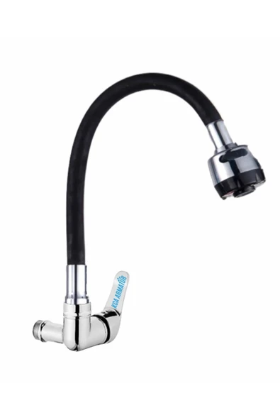 Duvardan Tek Su Çıkışlı Siyah 2 Fonksiyonlu Spiral Oynar Borulu Lavabo Mutfak Bataryası Musluğu ürün görseli 1