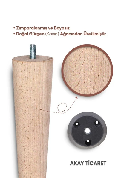 AKAY TİCARET Sehpa Ayağı Ahşap Konik Ayak 45 Cm Siyah Aparat - Resim 3