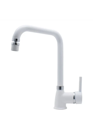 Beyaz - Krom  Detay Oynar Başlıklı Mutfak Eviye Bataryası ürün görseli 1