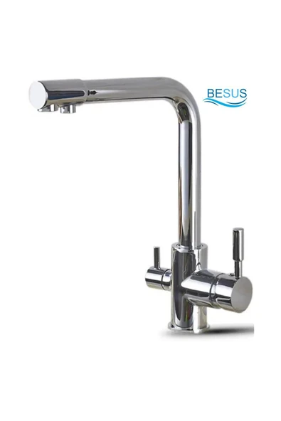 Krom Arıtmalı Mutfak Eviye Bataryası 3 Yollu L Boru Lüx Su Tasaruflu Musluk Garantili - Resim 2