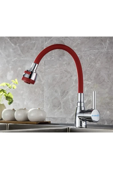 Kırmızı Oynar Fonksiyonlu Borulu Mutfak Eviye Bataryası ürün görseli 1