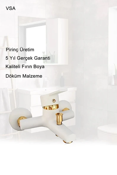 BEYAZ GOLD ROBOT DUŞ SETİ LAVABO BANYO BATARYASI 3'LÜ SET TAKIM - Resim 3