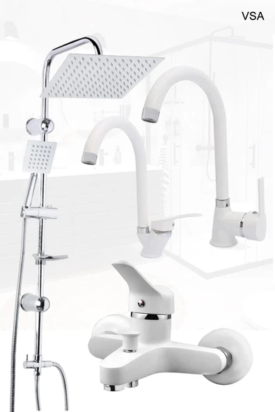 Beyaz Robot Yağmurlama Duş Seti Banyo Mutfak Lavabo Bataryası Pirinç Musluk Seti ürün görseli