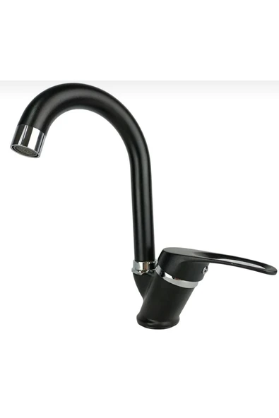 Siyah Krom Banyo Lavabo Musluğu Bataryası Çeşmesi Çift Su Girişli - Resim 3