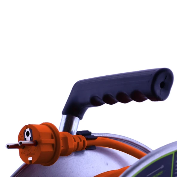 Metal Makaralı Seyyar 4 Prizli IP20 Uzatma Kablosu 3x2.5 mm CCA Kablo 40 Metre Termal Sigorta - 4