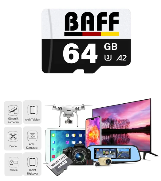 Baff 64GB Hafıza Kartı Video Kayıt Destekli UHS-I U3 A2