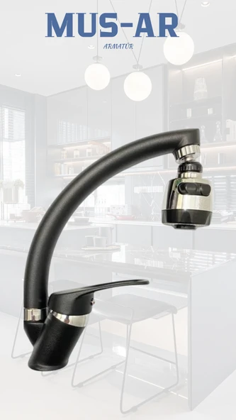 Siyah Krom Fonksiyonlu Başlıklı Mutfak Eviye Bataryası ürün görseli 1