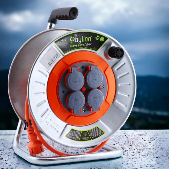 Metal Makaralı Seyyar Kablo Kapaklı 4 Prizli Uzatma Kablosu 3x1.5 mm CCA Kablo 35 Metre - 5