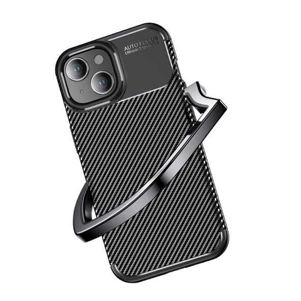 iPhone 15 Uyumlu Kamera Korumalı Darbe Önleyici Carbon Brushed Silikon Kılıf - 2