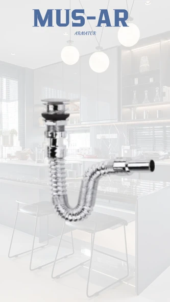 Lavabo Gideri Krom Lavabo Sifonu Pop Up Bas Çek Körüklü Sifon ürün görseli 1