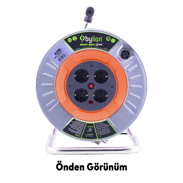 Metal Makaralı Seyyar 4 Prizli IP20 Uzatma Kablosu 3x2.5 mm CCA Kablo 40 Metre Termal Sigorta - 3