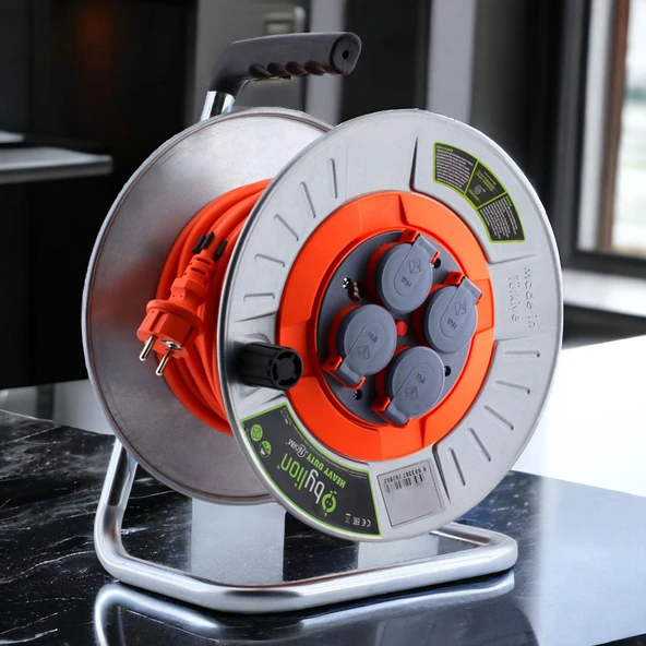 Metal Makaralı Seyyar Kablo Kapaklı 4 Prizli Uzatma Kablosu 3x1.5 mm CCA Kablo 35 Metre - 3