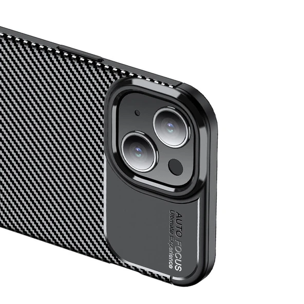 iPhone 15 Uyumlu Kamera Korumalı Darbe Önleyici Carbon Brushed Silikon Kılıf - 8