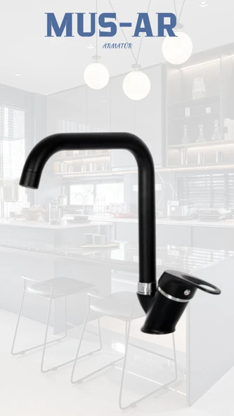 Siyah Krom Köşe Borulu Mutfak Eviye Bataryası ürün görseli 1