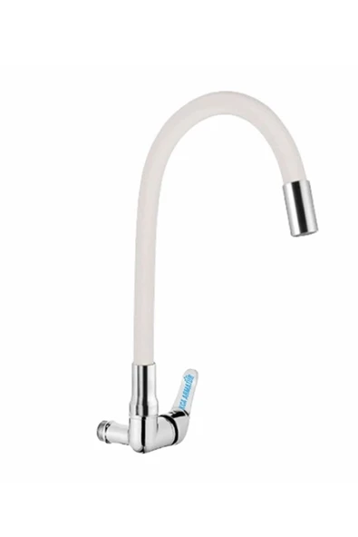 Duvardan Tek Su Çıkışlı Beyaz Spiral Hareketli Borulu Mutfak Eviye Bataryası ürün görseli 1