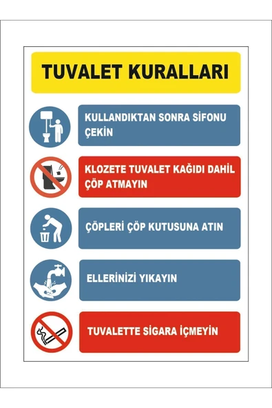 ünal grup  Tuvalet Kuralları Talimat Levhası A4 (21 CM X 29,7 CM)
