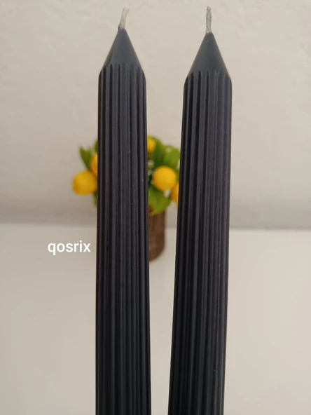 qosrix 2'li Antrasit Gri Şamdan Soya Mumu 1. Kalite Soya Doğal Vanilya Kokulu Uzun Çubuk Konik Mum Dekoratif - 3