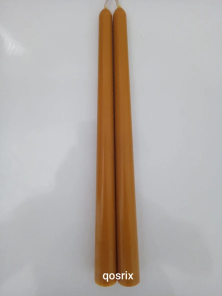 qosrix 2'li Hardal Sarısı Şamdan Soya Mumu 1. Kalite Soya Doğal Vanilya Kokulu Uzun Çubuk Konik Mum Dekoratif - Resim 4