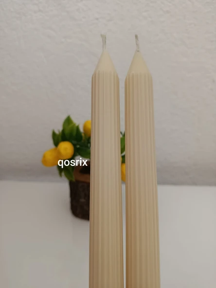 qosrix 2'li Krem Şamdan Soya Mumu 1. Kalite Soya Doğal Pudra Kokulu Uzun Çubuk Konik Mum Dekoratif - 3