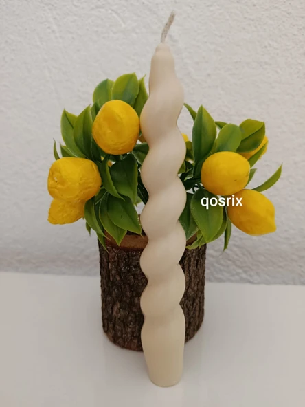 qosrix 2'li Krem Italyan Burgulu Şamdan Soya Mumu Doğal Kokulu Uzun Çubuk Konik Burgu Spiral Mum Dekoratif - Resim 6