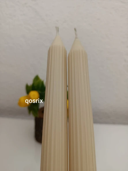 qosrix 2'li Krem Şamdan Soya Mumu 1. Kalite Soya Doğal Pudra Kokulu Uzun Çubuk Konik Mum Dekoratif - 2