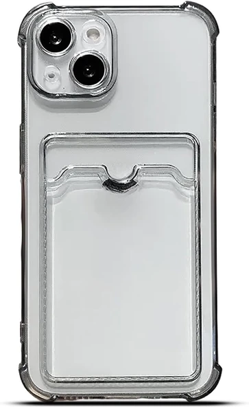 iPhone 14 Uyumlu Kamera Korumalı Kartlıklı Köşeleri Airbag Tasarımlı Darbe Önleyici Şeffaf Silikon Kılıf - 9