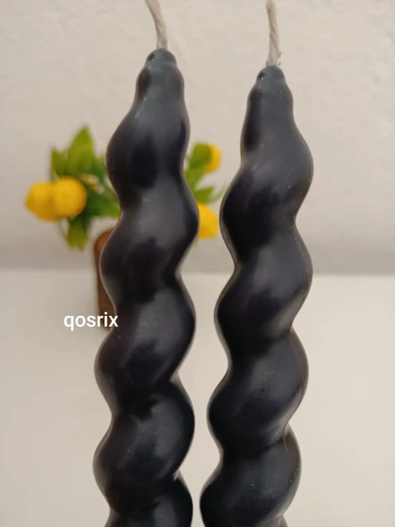 qosrix 2'li Antrasit Gri Italyan Burgulu Şamdan Soya Mumu Doğal Kokulu Uzun Çubuk Konik Burgu Spiral Mum Dekoratif - 2