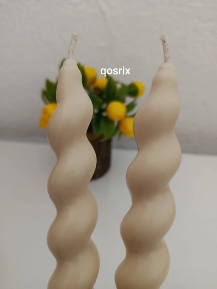 qosrix 2'li Krem Italyan Burgulu Şamdan Soya Mumu Doğal Kokulu Uzun Çubuk Konik Burgu Spiral Mum Dekoratif - Resim 2