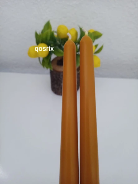 qosrix 2'li Hardal Sarısı Şamdan Soya Mumu 1. Kalite Soya Doğal Vanilya Kokulu Uzun Çubuk Konik Mum Dekoratif - Resim 2