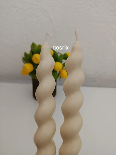 qosrix 2'li Krem Italyan Burgulu Şamdan Soya Mumu Doğal Kokulu Uzun Çubuk Konik Burgu Spiral Mum Dekoratif - Resim 3