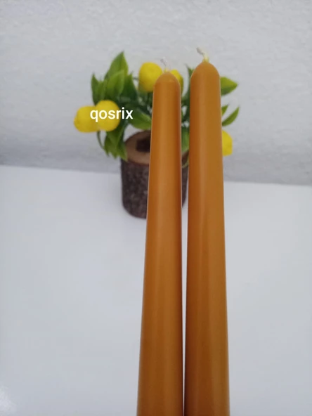 qosrix 2'li Hardal Sarısı Şamdan Soya Mumu 1. Kalite Soya Doğal Vanilya Kokulu Uzun Çubuk Konik Mum Dekoratif - Resim 3